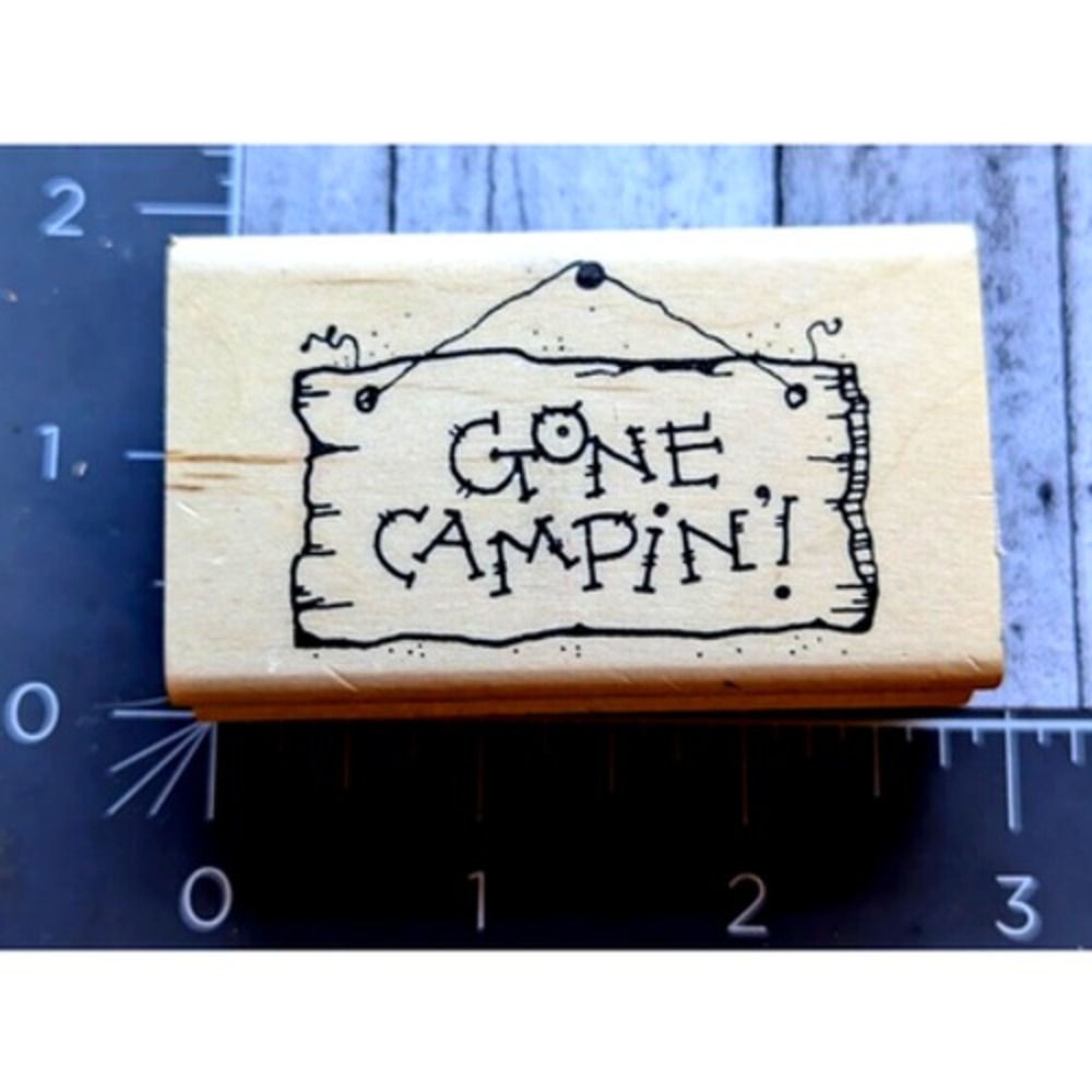 DJ Inkers Gone Campin' Sign Outdoors Sport H20 Rubber Stamp Wood #H98